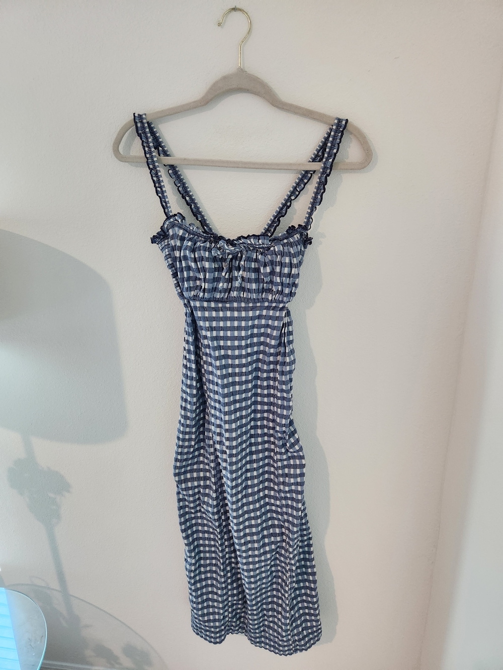 Free People Lucinda Ghingham Midi Indigo Dress